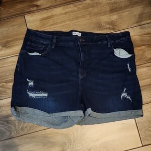 Ava & Viv Dark Blue Distressed Jean Shorts